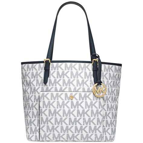 michael kors blue white brown bag|Michael Kors blue tote bag.